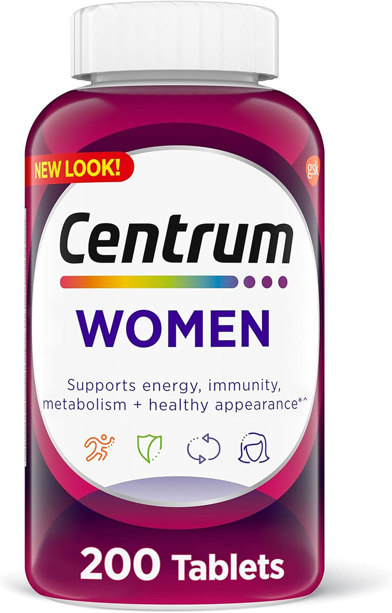 Centrum Multivitamínico para mujeres, suplemento multivitamínico/multimineral con hierro, vitamina D3, vitaminas B y vitaminas antioxidantes C y E, sin gluten