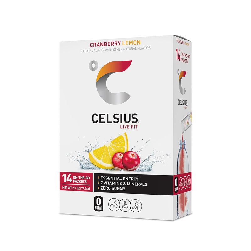CELSIUS On-the-Go Powder Stick Packs, Cranberry Lemon, 0.18 Ounce - 14 Count (Pack of 1)