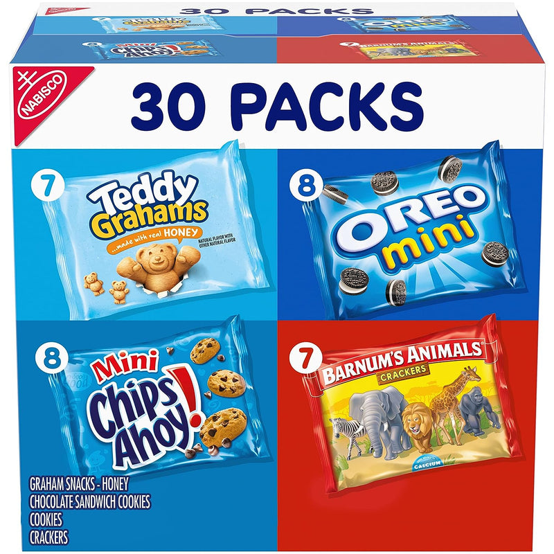 Nabisco Team Favorites - Paquete variado, OREO Mini, CHIPS AHOY! Mini galletas de animales Teddy Grahams Honey & Barnum, 30 paquetes