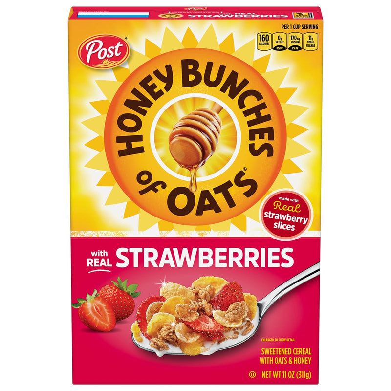 Honey Bunches of Oats Fresa, saludable para el corazón, bajo en grasa, hecho con cereales integrales, 11 onzas