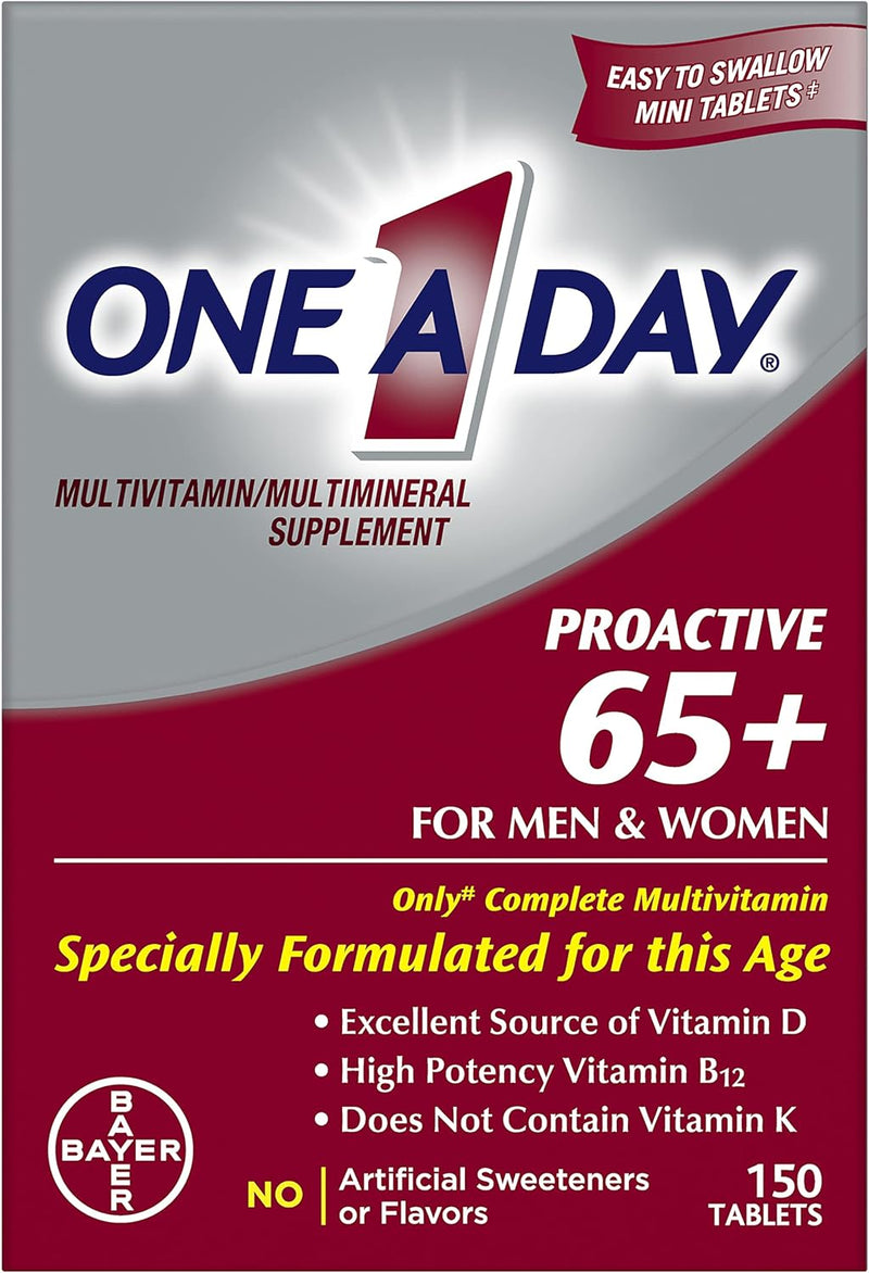One A Day Proactive 65+, multivitamínico para hombres y mujeres, suplemento con vitamina A, vitamina C, vitamina D y zinc para apoyo inmunológico para la salud*, calcio, ácido fólico y más, 150 unidades