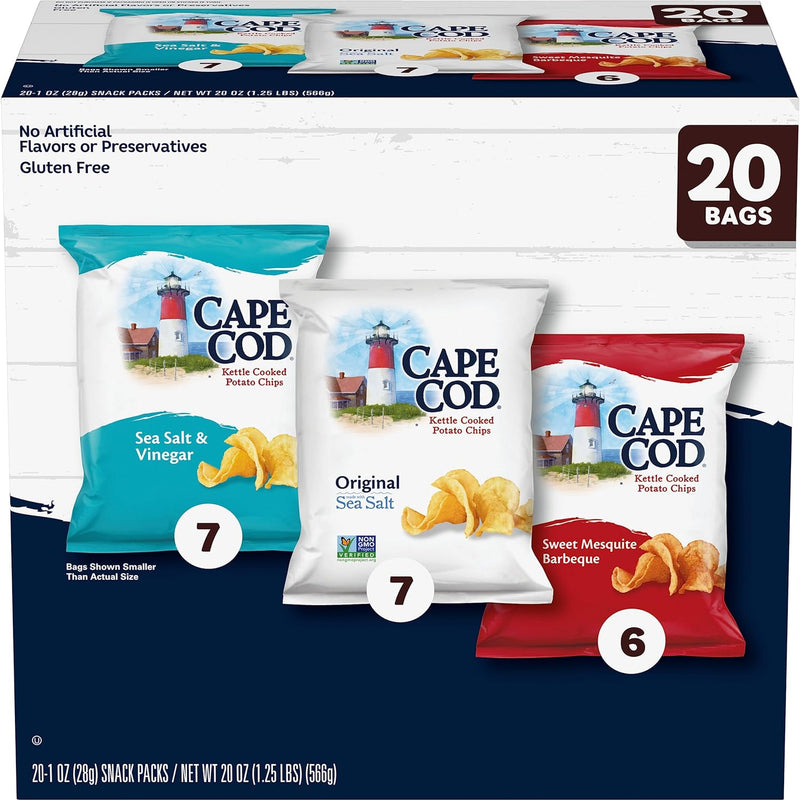 Cape Cod Paquete variado de papas fritas, 1 oz, 20 unidades
