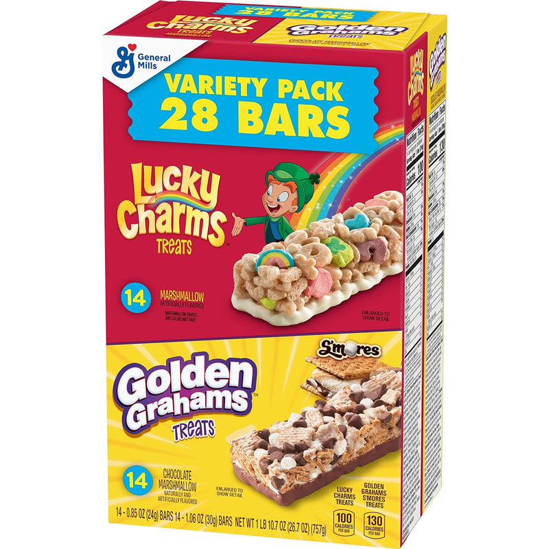 Golden Grahams Lucky Charms - Barras de cereales para el desayuno, paquete variado, 28 unidades
