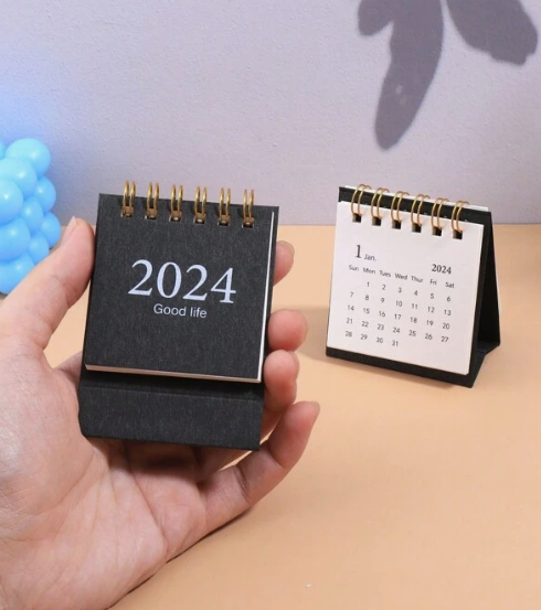 Pieza Calendario 2024 Negro, Decoración De Escritorio Portátil Mini, Pequeño Calendario De Mesa Para Artículos De Papelería De Oficina