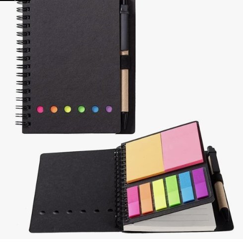 1 pieza Cuaderno espiral con Bote para lápices con de colores índice Etiquetas autoadhesivas