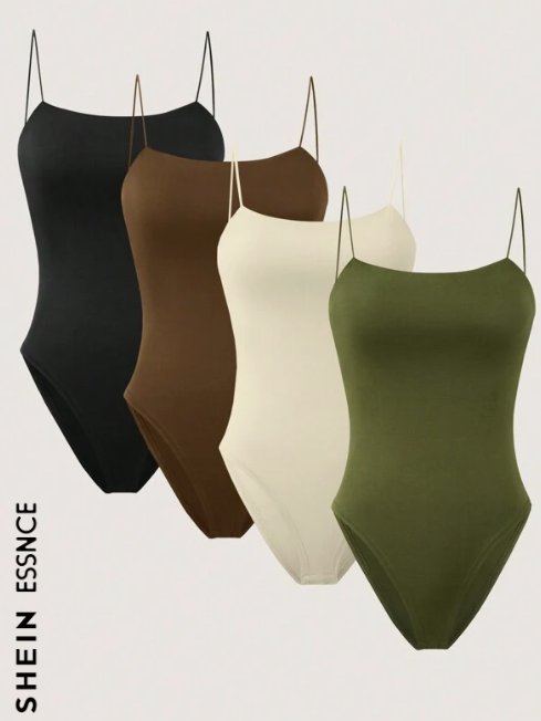 SHEIN Essnce 4pcs Solid Cami Bodysuit