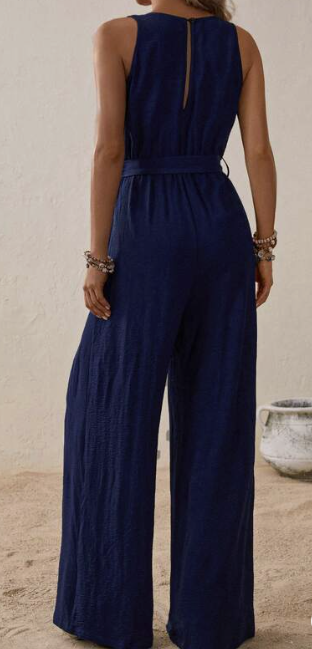 SHEIN LUNE Solid Belted Wide Leg Jumpsuit