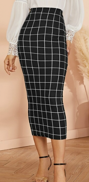 SHEIN Mulvari Grid Pencil Skirt