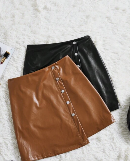 SHEIN Clasi 2pcs Button Front PU Leather Skirt