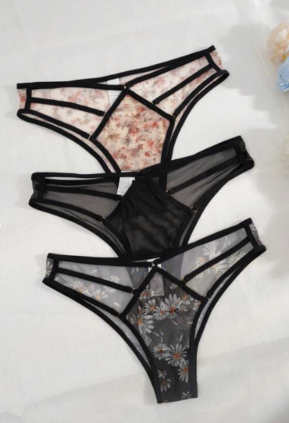 3pack Floral Print Mesh Cut Out Panty