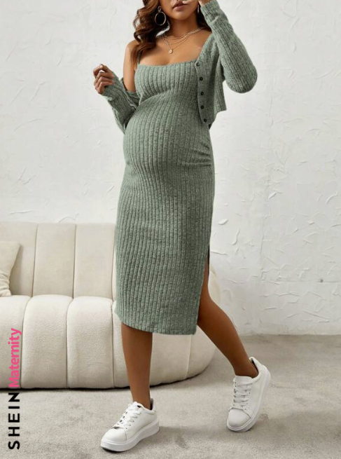 SHEIN Maternity Button Front Cami Dress With Coat