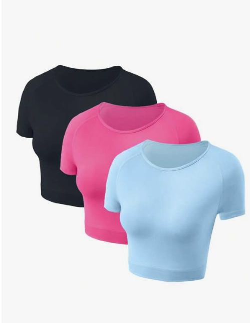 SHEIN Yoga Basic 3pcs Solid Round Neck Sports Tee