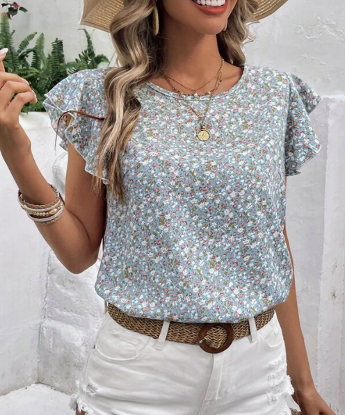 SHEIN Clasi Ditsy Floral Print Butterfly Sleeve Blouse
