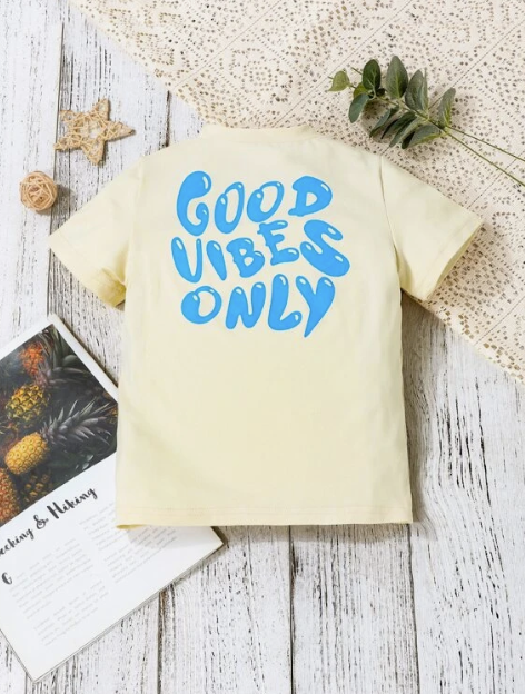 SHEIN Kids EVRYDAY Young Boy Summer Casual Short Sleeve T-shirt With Letter Print And Round Neck Suitable For Outdoor Sports And Play