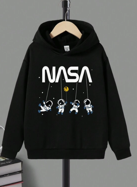 Tween Boy Cartoon Patterned Long Sleeve Hooded Sweatshirt For Leisure Time, Autumn And Winter