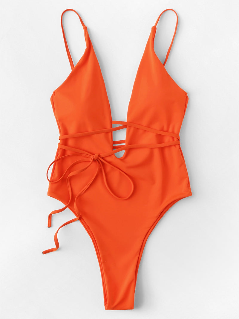 Deep Plunge Low Back One Piece Swimsuit