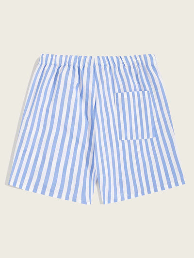 Men Drawstring Elastic Waist Striped Shorts