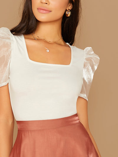 Unity Square Neck Organza Puff Sleeve Tee