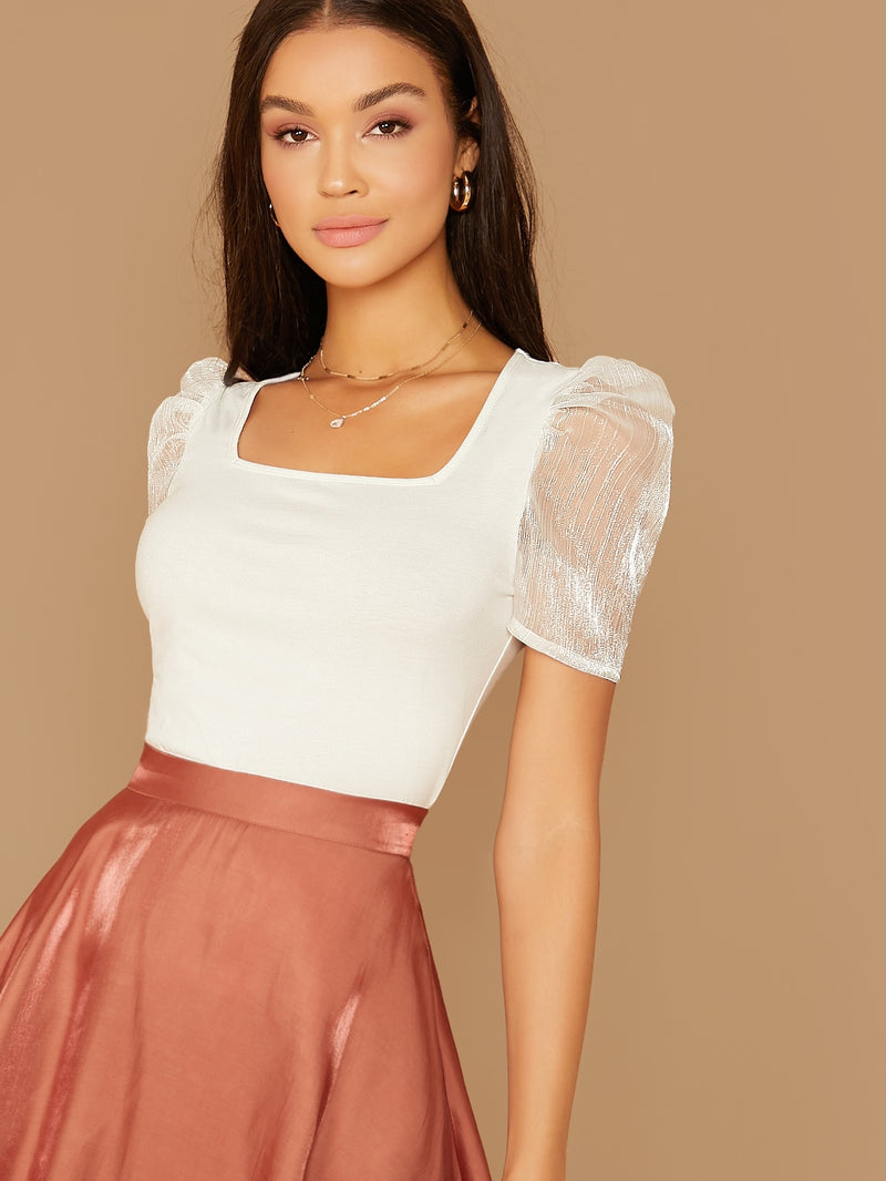 Unity Square Neck Organza Puff Sleeve Tee