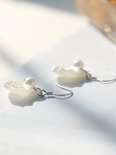 1pair Faux Pearl Decor Shell Design Drop Earrings