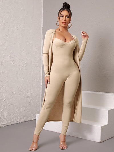 SKIM Rib knit Bustier Jumpsuit With Coat