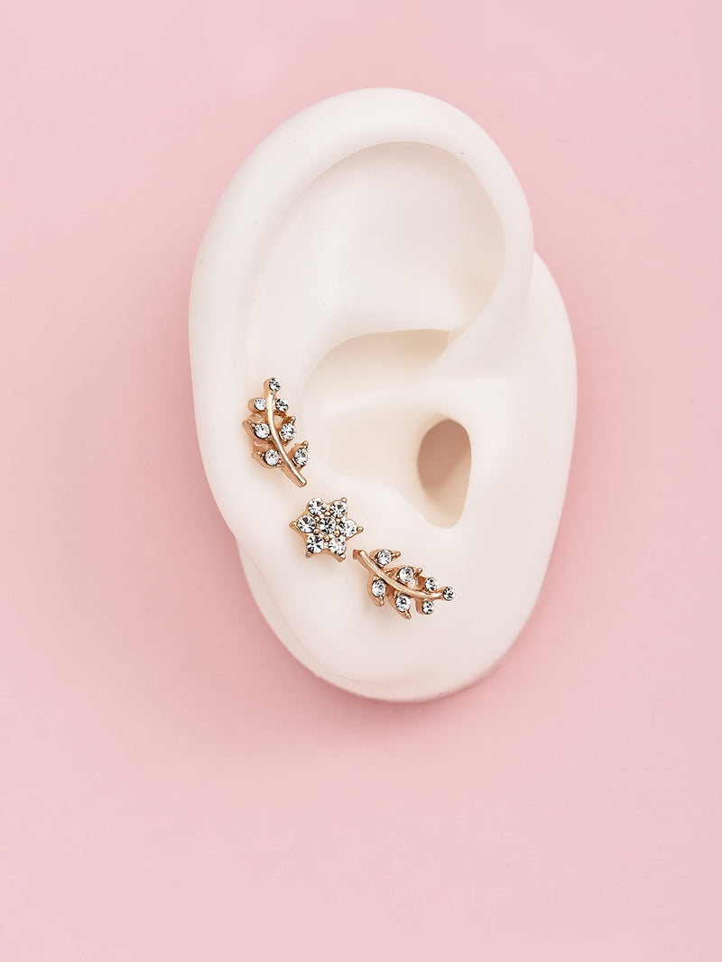 2pairs Rhinestone Decor Stud Earrings
