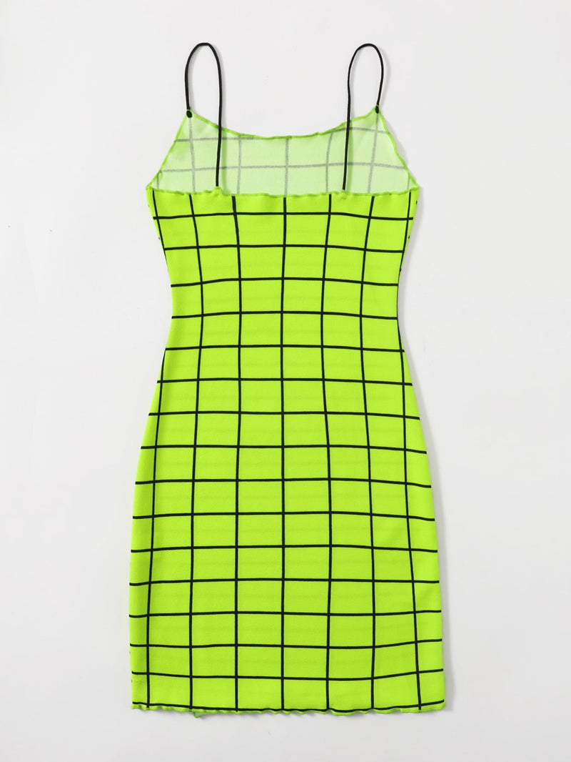 Felegant Lettuce Trim Grid Bodycon Dress