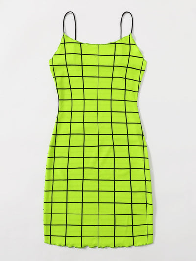 Felegant Lettuce Trim Grid Bodycon Dress