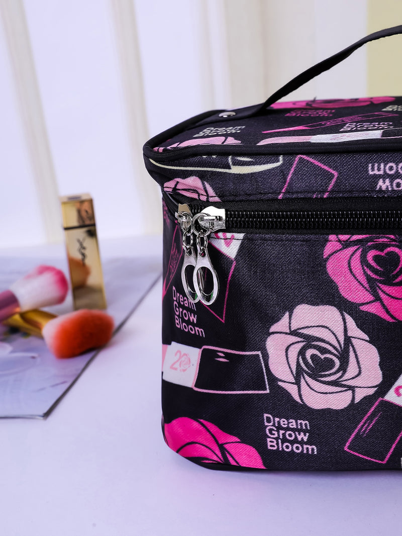 Flower Lipstick Print Zipper Makeup Bag