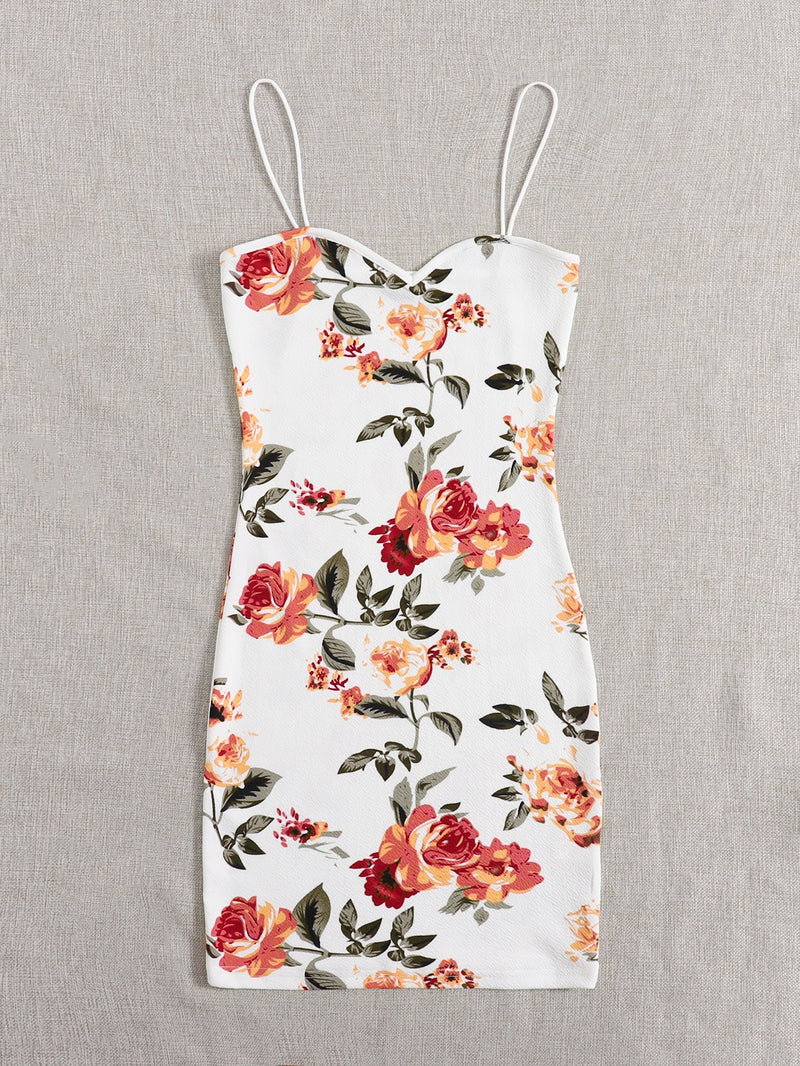Floral Print Form Fitted Cami Dress