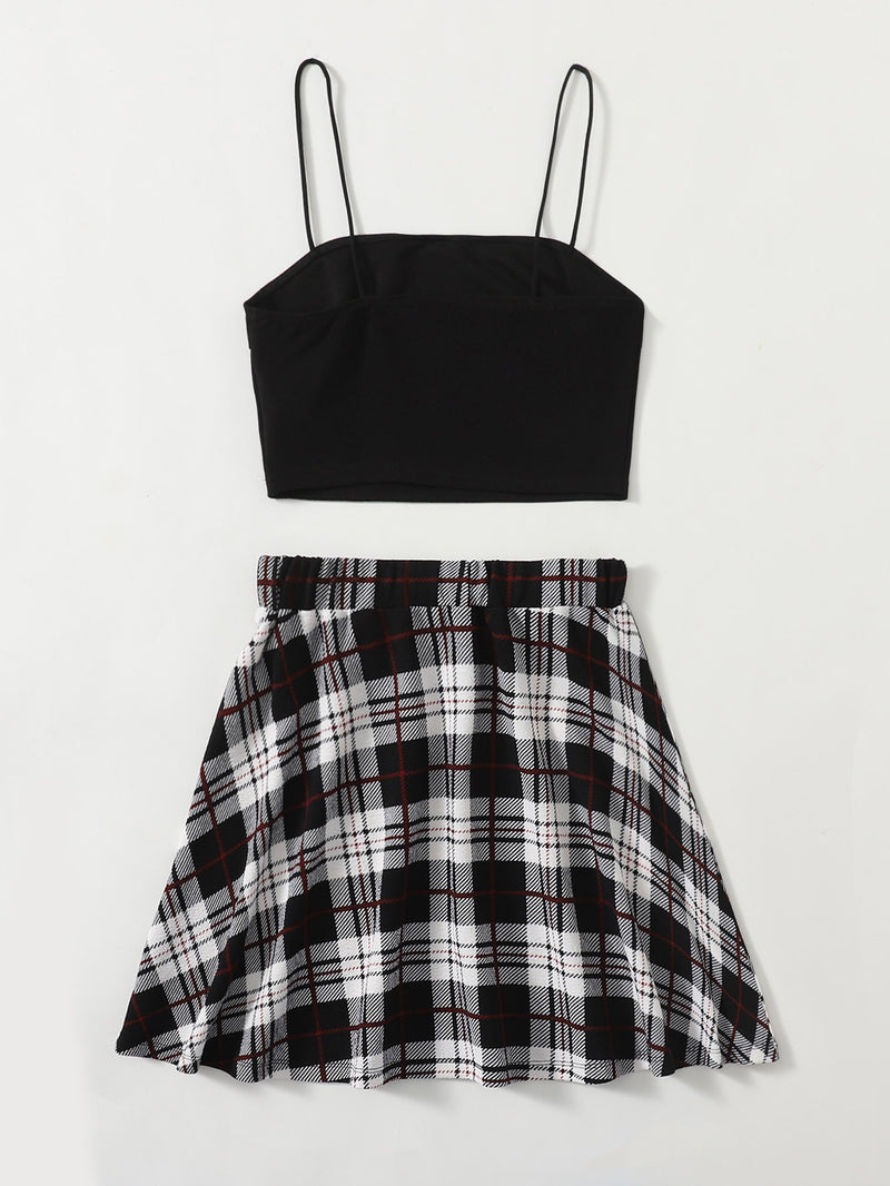 EZwear Cami Top Plaid Skirt Set