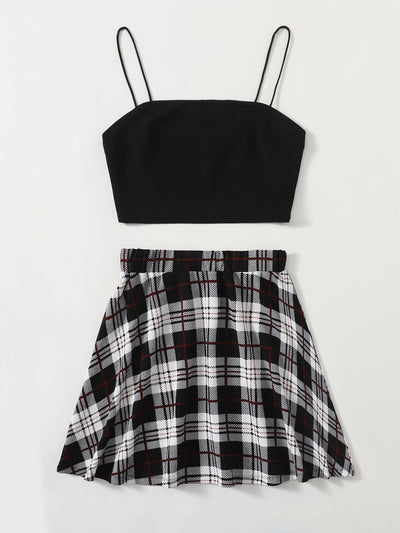 EZwear Cami Top Plaid Skirt Set