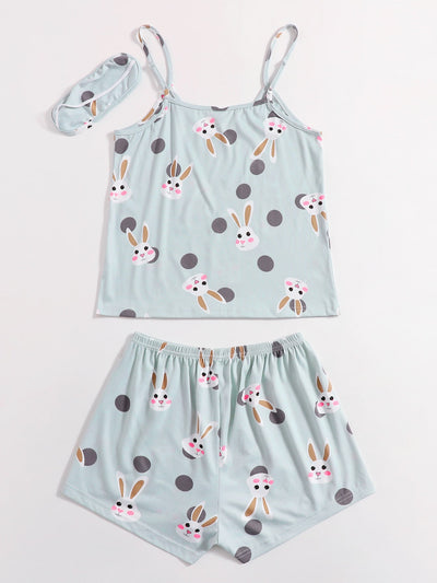 Rabbit Print Cami PJ Set With Eye Cover