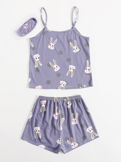 Rabbit Print Cami PJ Set With Eye Cover