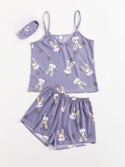 Rabbit Print Cami PJ Set With Eye Cover