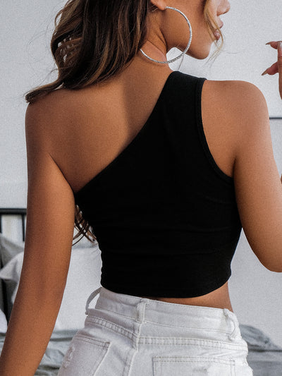 Lace Up Front One Shoulder Top