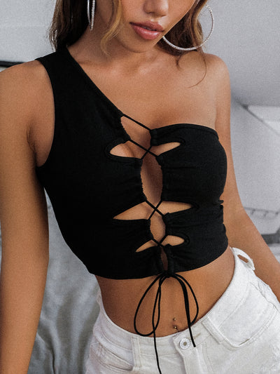 Lace Up Front One Shoulder Top