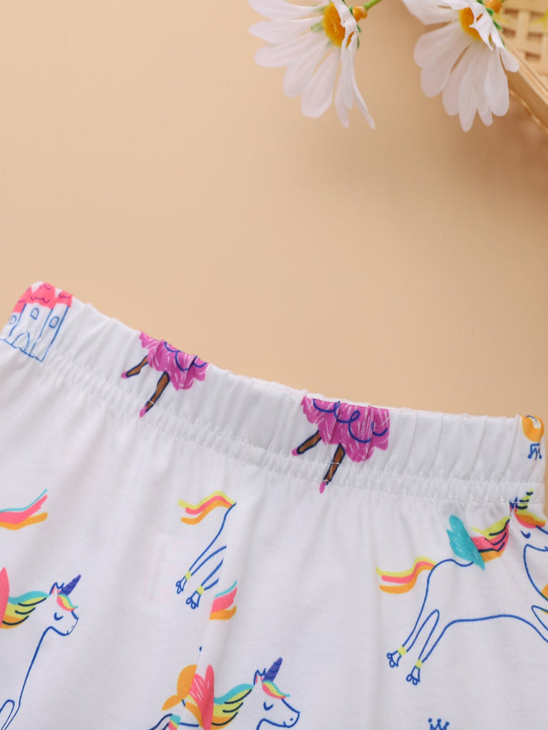 Baby Girl Figure And Unicorn Print Tee With Pants