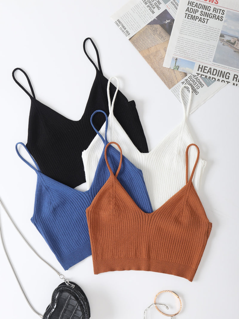 4pcs Solid Crop Knit Top