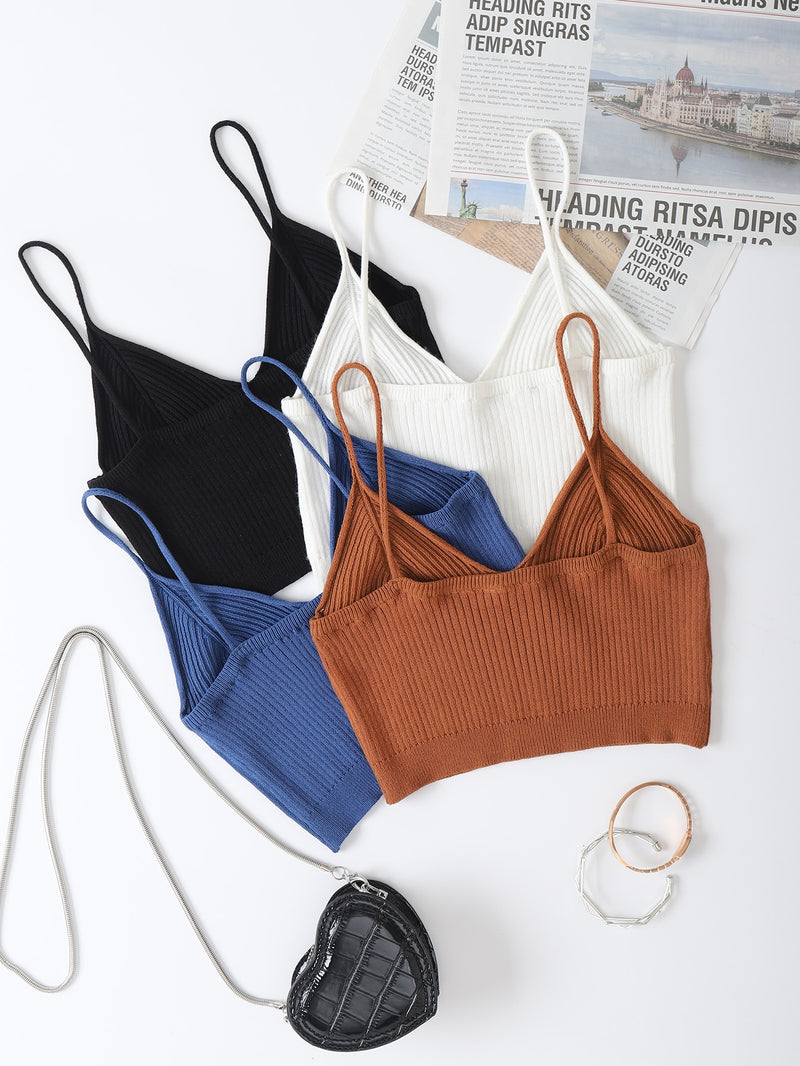 4pcs Solid Crop Knit Top