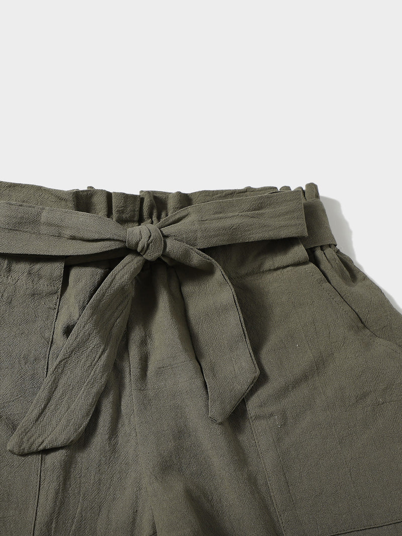 3pcs Slant Pocket Paperbag Waist Shorts