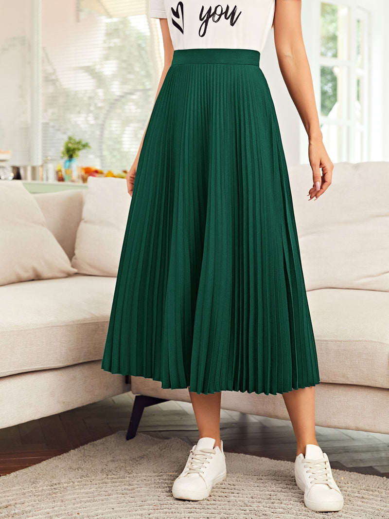 High Waist Solid Pleated Skirt