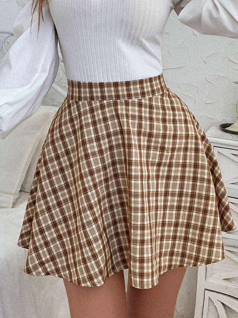 X Aurora Celli Plaid Print A line Skirt