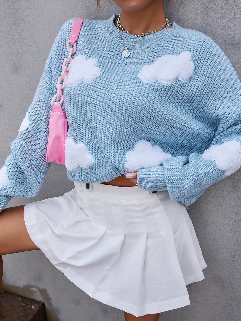 Cloud Pattern Drop Shoulder Sweater