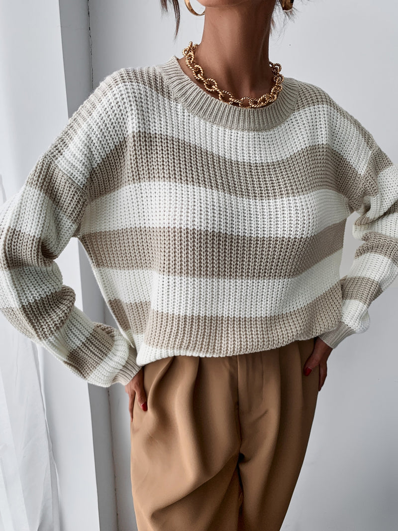 Drop Shoulder Striped Sweater