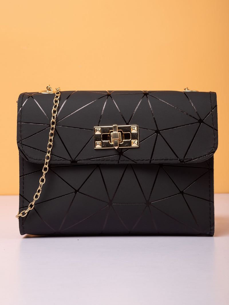 Mini Twist Lock Geometric Pattern Flap Square Bag