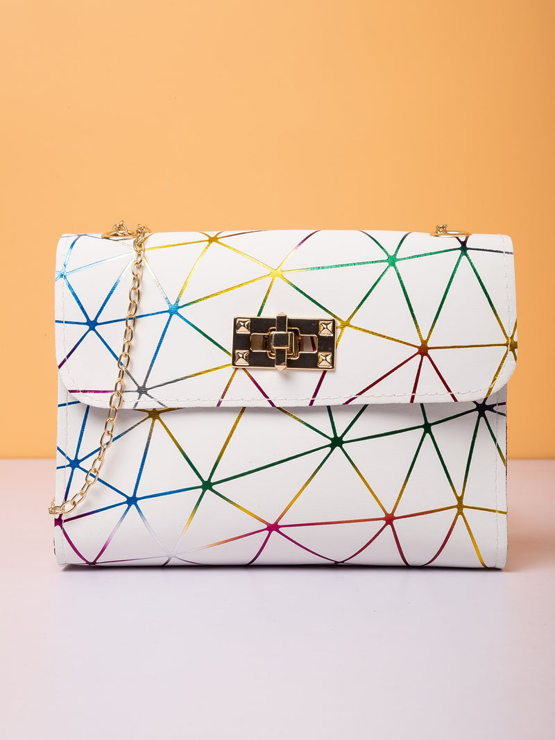 Mini Twist Lock Geometric Pattern Flap Square Bag