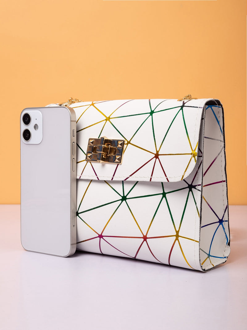 Mini Twist Lock Geometric Pattern Flap Square Bag