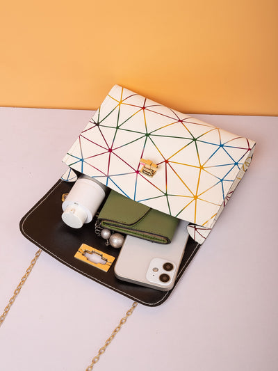 Mini Twist Lock Geometric Pattern Flap Square Bag