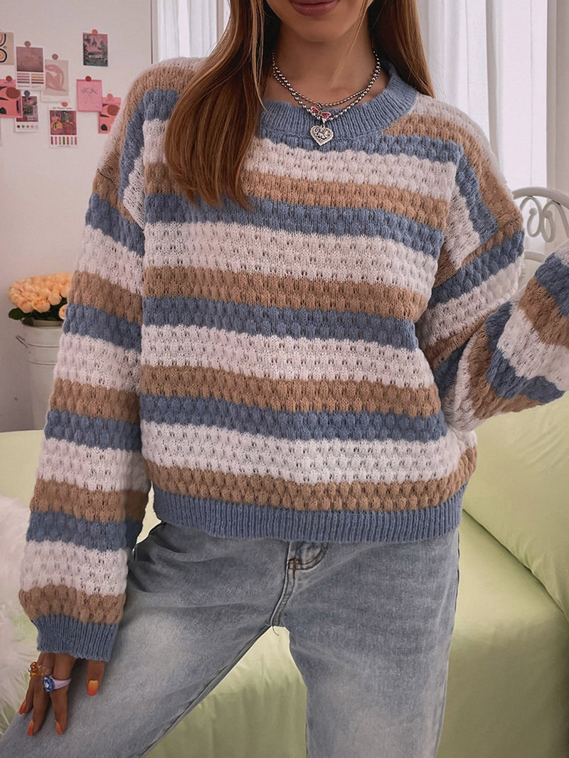 Block Striped Drop Shoulder Sweater